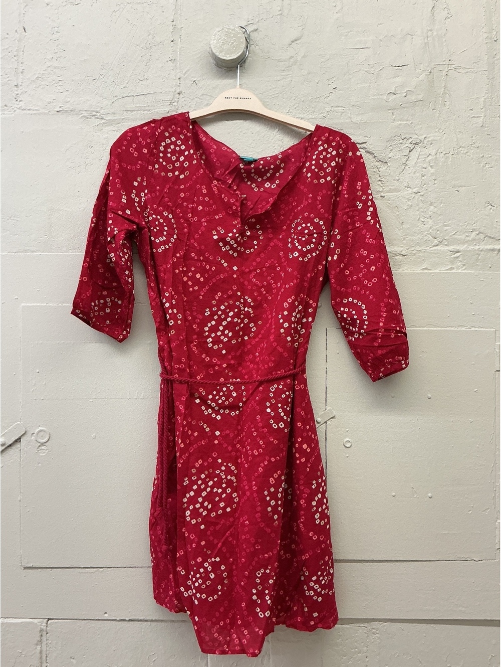 Calypso St. Barth Red pattern Printed 100% cotton Dress with Belt